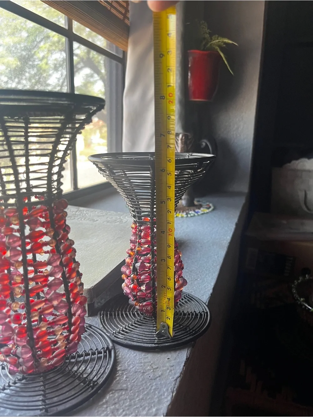 Handmade Black Candle stands with Red Bead Accents - Home Accents